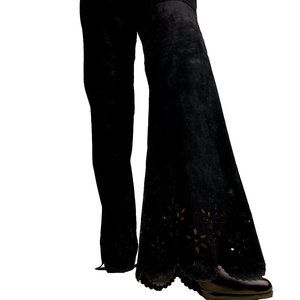 Danier black real suede flared pants with floral cut-out at bottom !! size 12